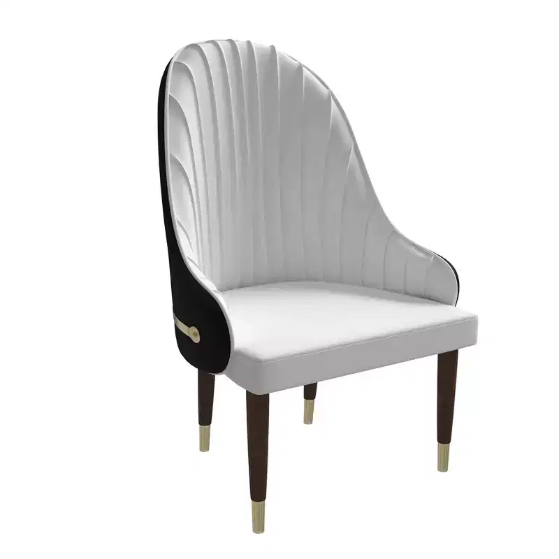 High-Back Dining Chair, Vegan Leather with Ripple Back Design and Gold Accents