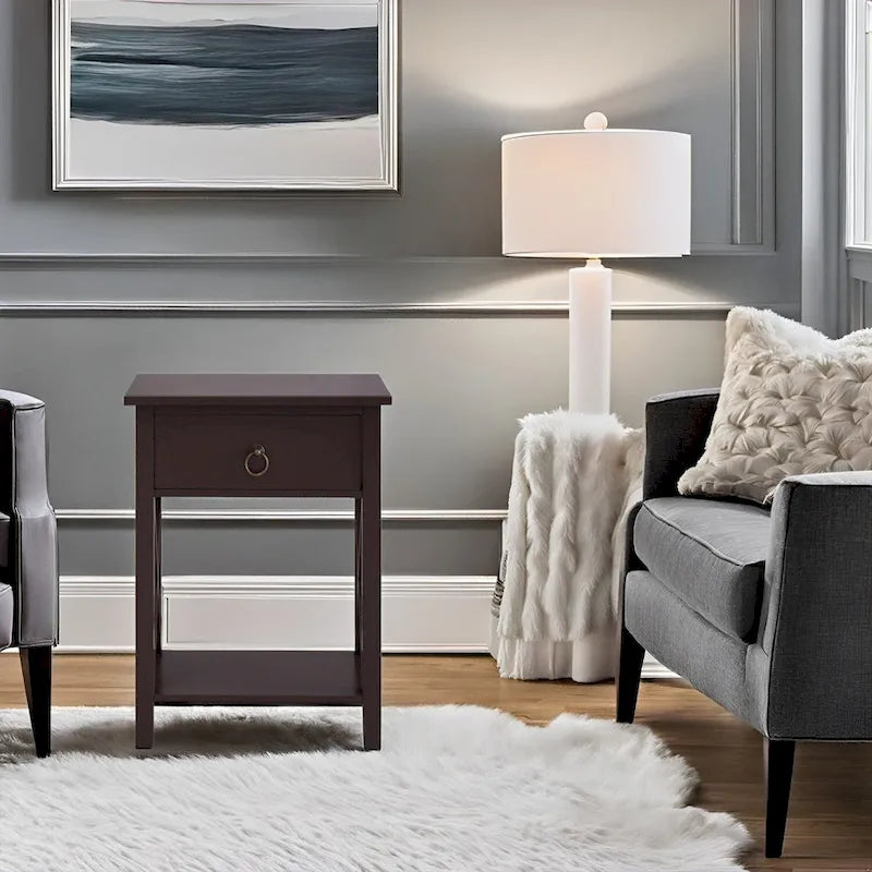 Wooden Nightstand Bedside Table with Drawer - Small Bedroom End Table for Bedrooms