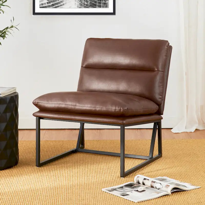 Modern Ergonomic PU Accent Armless Chair, 30.25 Inch Height