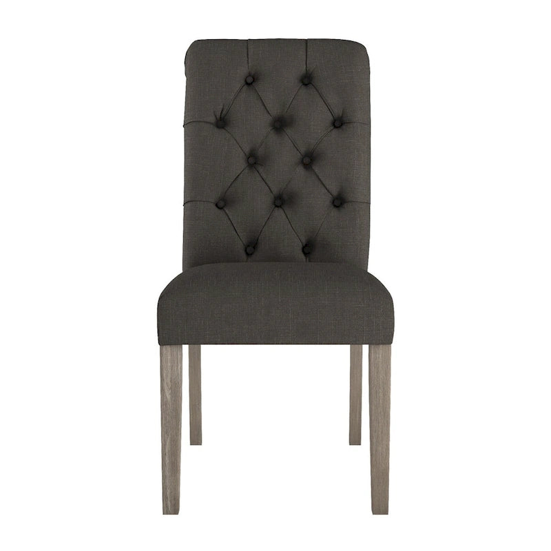 Linen Button Tufted Dining Chair with Grey Finish Legs