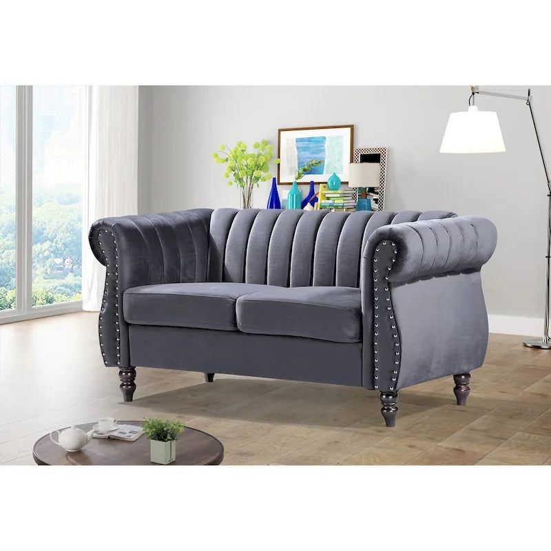 Velvet Chesterfield Rolled Arm Loveseat