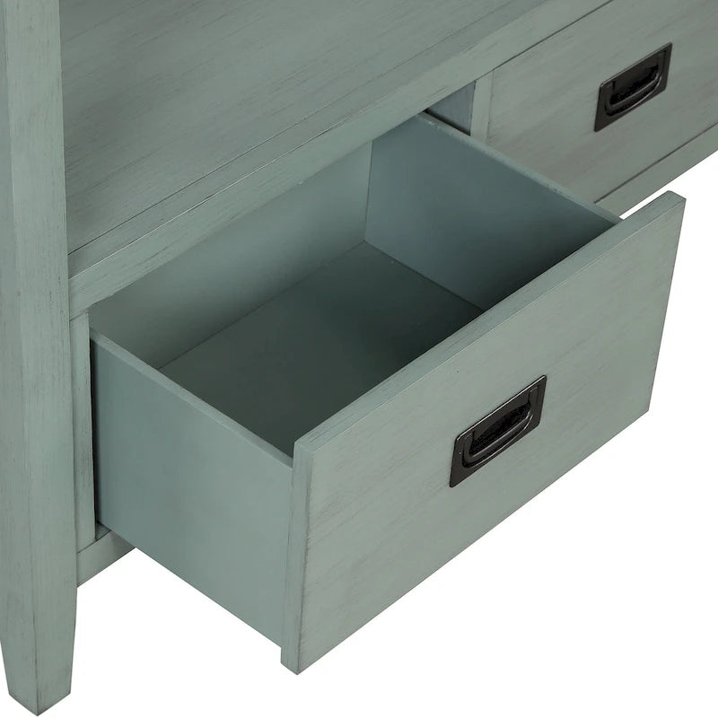 36 in. Farmhouse Pine Wood Console Table with 4 Drawers and Open Shelf