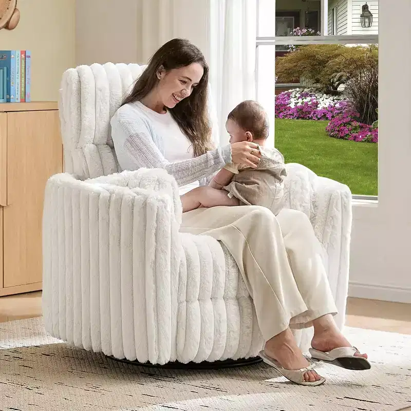 AMERLIFE Power Recliner Nursery Chair, Electric Swivel Rocking Glider with USB & Type-C, Armchair with 2 Pillows, Reclining Sofa for Home