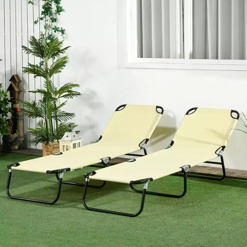 Outsunny Folding Chaise Lounge Pool Chairs, Set of 2 Outdoor Sun Tanning Chairs, Five-Position Reclining Back, Steel Frame & Oxford Fabric