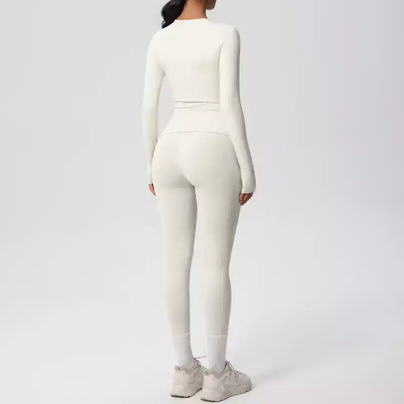 Anna-Kaci Active Women's Long Sleeve Crew Neck Top and High Waist Leggings Set with Slim Fit Design