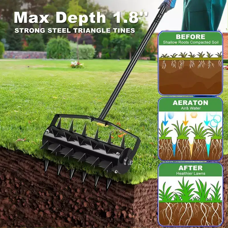 NAYSAYE Manual Lawn Aerator Soil Spike Tool Garden Grass Patio Yard Care for Home Garden, Black, 18.9*9.06*8.86