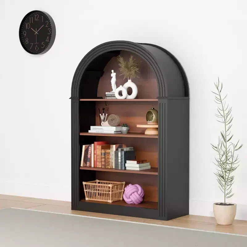 Antique Arched Display Cabinet, Storage Cabinet with 4 Shelves, Freestanding Storage Cabinet for Living Room, Hallway and Office, Black