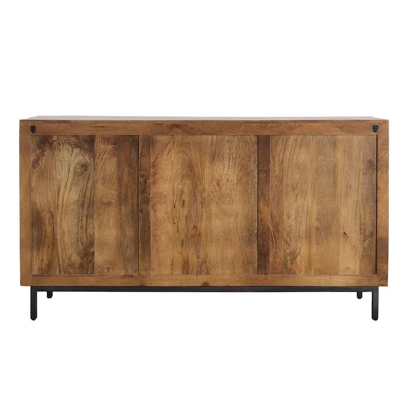 63-Inch Wide 2-Drawer Mango Wood Sideboard with Iron Accents, Brown