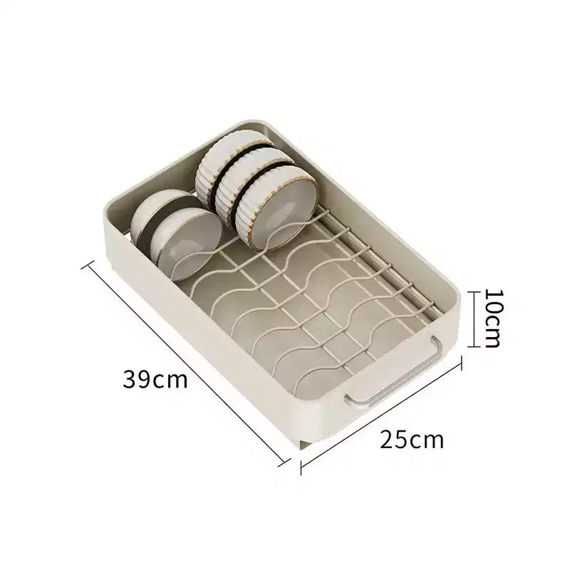 Bowl RackCarbon Steel Expandable Drawer Storage Shelves with Pull Out Cabinet Organizer,Home, Cream White