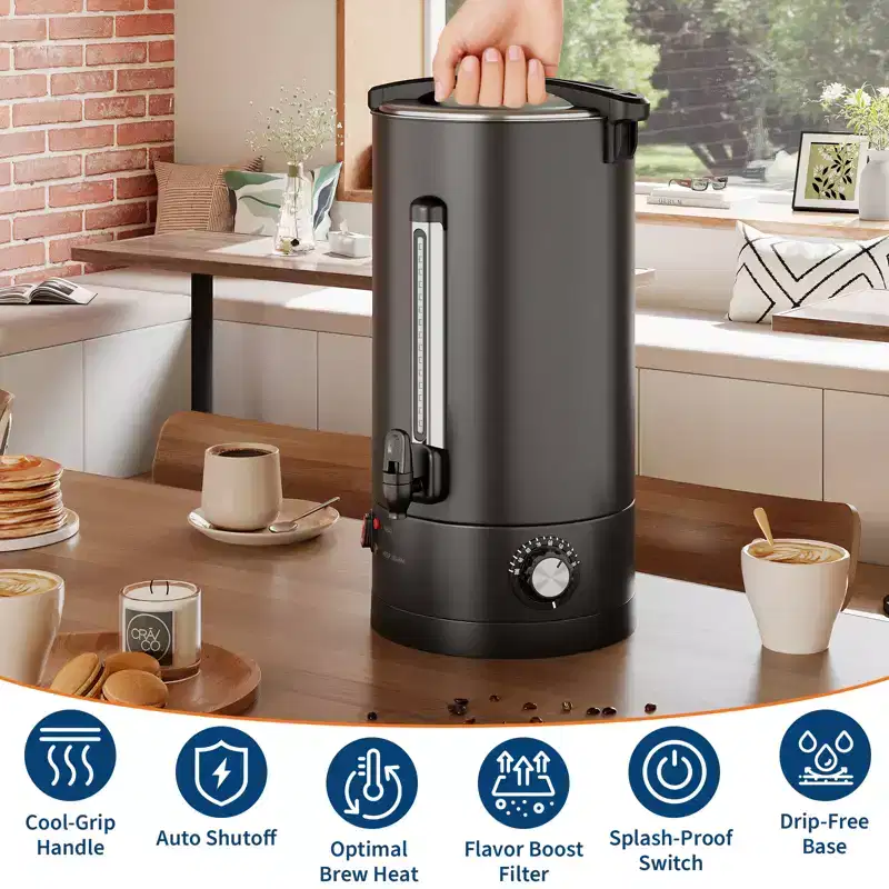 Commercial Coffee Urn, Double Wall Stainless Steel Electric Coffee Maker, Large Capacity Hot Beverage Dispenser, for Catering, Parties, Buffets