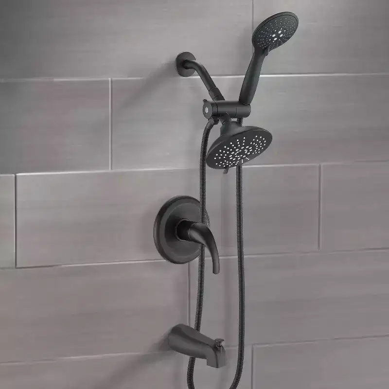PROOX Single Handle 35-Spray Round High Pressure Shower Faucet with Tub Spout in Matte Black (Valve Included)