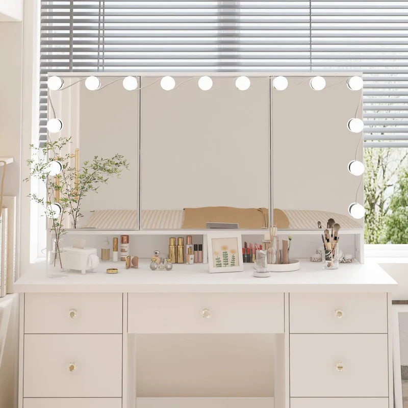 Luxurious LED Makeup Vanity with 9 Drawers Elegant Makeup Station