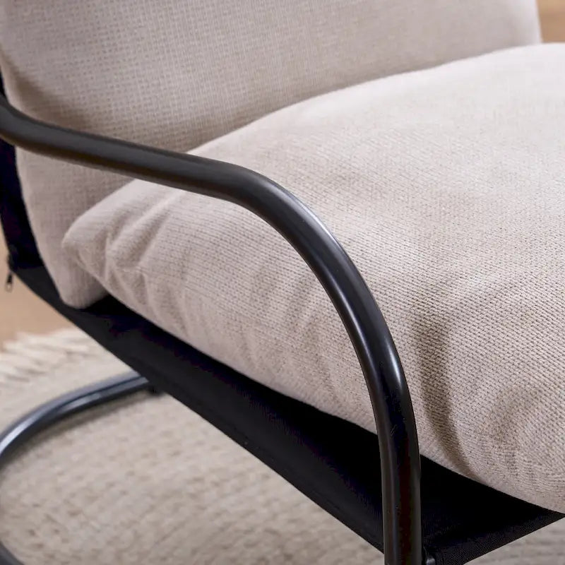 Modern Curved Accent Chair with Linen Upholstery Metal Frame Cushions