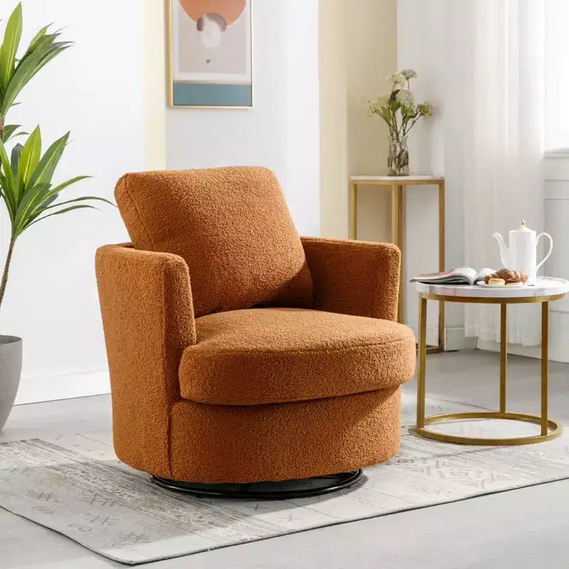 GDFStudio Bertha Swivel Boucle Upholstered 32 Wood and Steel Chair