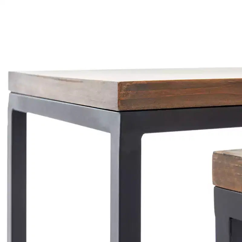 Parker Nesting Table Set Brown - ClickDecor: Sturdy Metal Frame, Rustic Wood Top, No Assembly Required