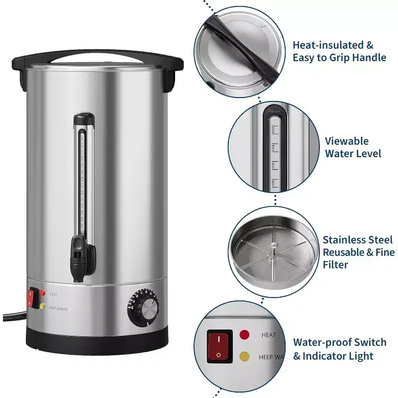 Commercial 70/110 Cup Coffee Urn, Stainless Steel Hot Beverage Dispenser, Double Wall Thermal Carafe, Ideal for Events, Catering & Parties