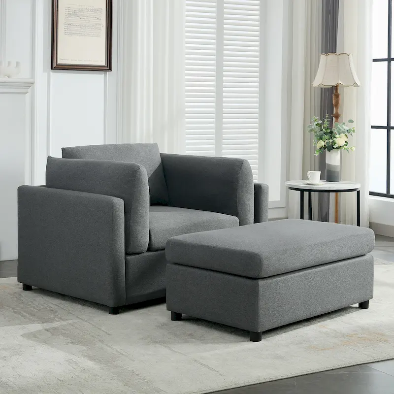 50 Modern Single Sofa with Armrests, Backrest, and Ottoman, Suitable for Living Room, Bedroom, and Office