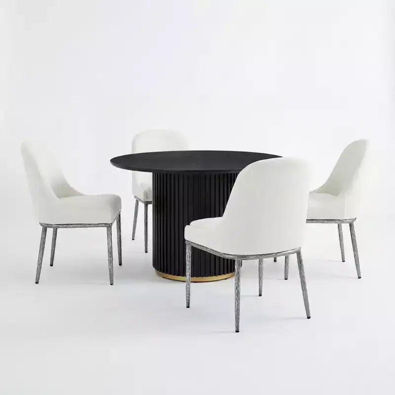 Linnea Industrial 5 Piece Upholstered Dining Chairs with Round Pedestal Dining Table