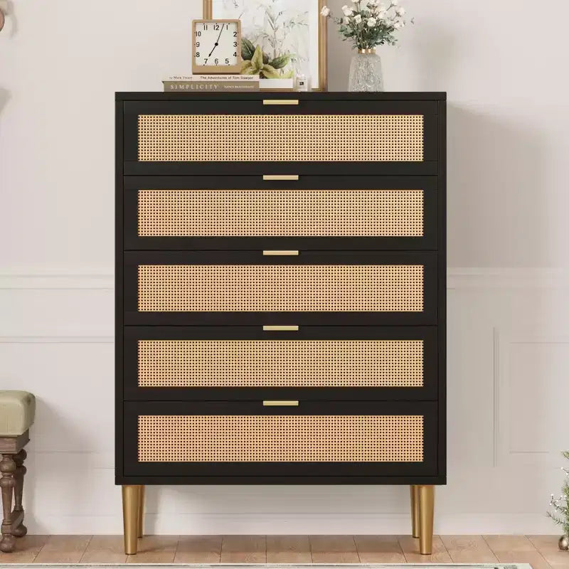 Chest of Drawers, 5 Drawer Dresser Tall for Small Spaces, Farmhouse Narrow Vertical Cabinet for Bedroom