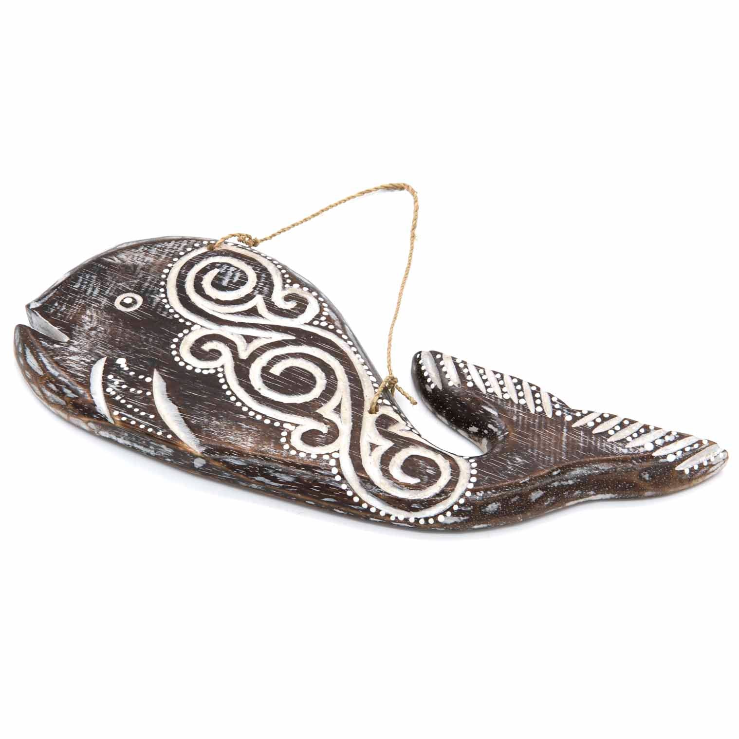 Hand Carved Round Whale Plaque
