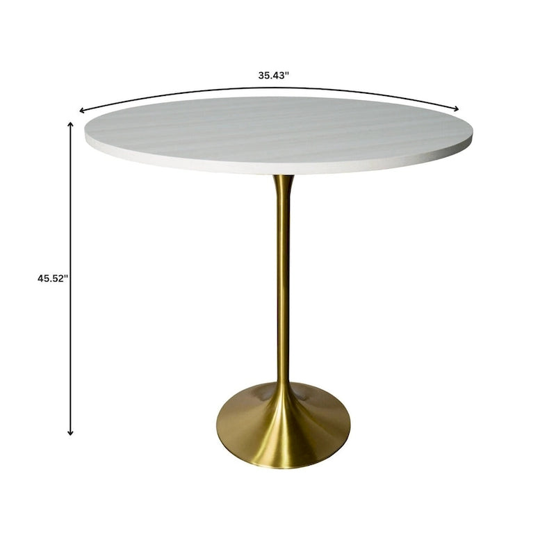 36 Round Dining Table with MDF Wood Tabletop and Brushed Gold Pedestal Base