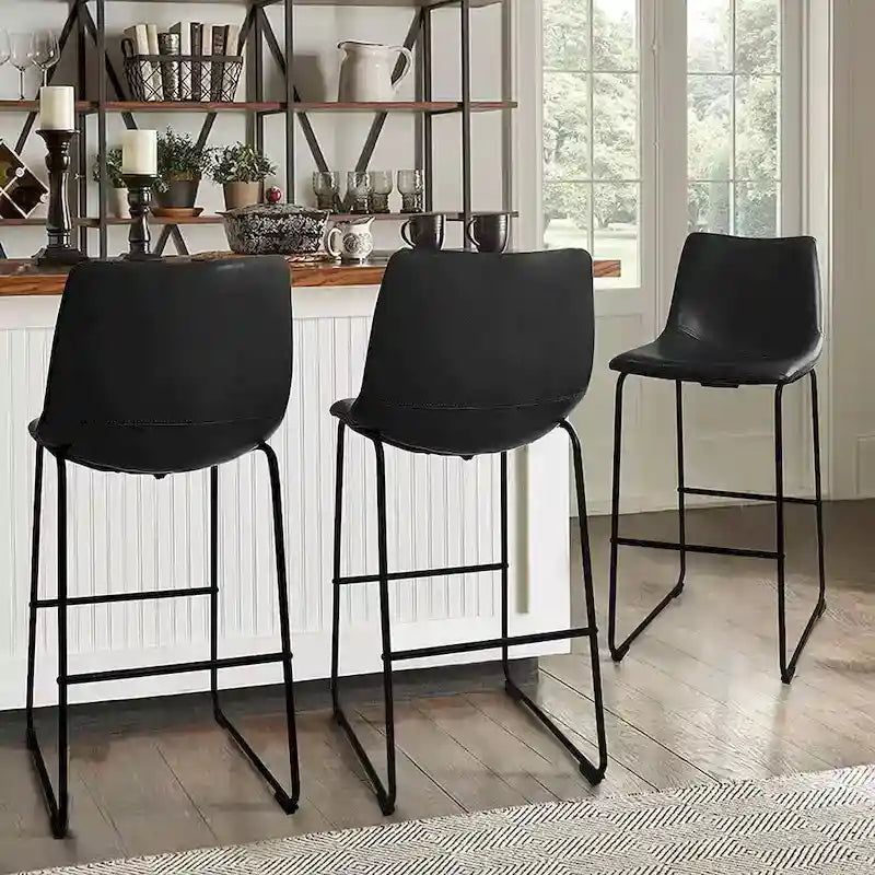 Faux Leather Counter Height Bar Stool with Iron Frame, 30 Inch