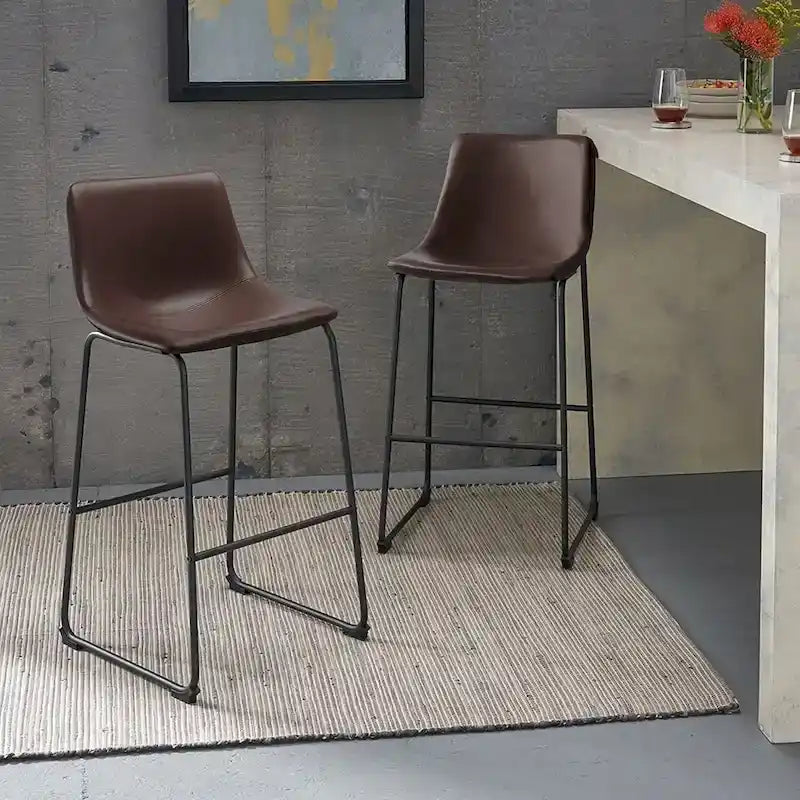 Faux Leather Counter Height Bar Stool with Iron Frame, 30 Inch
