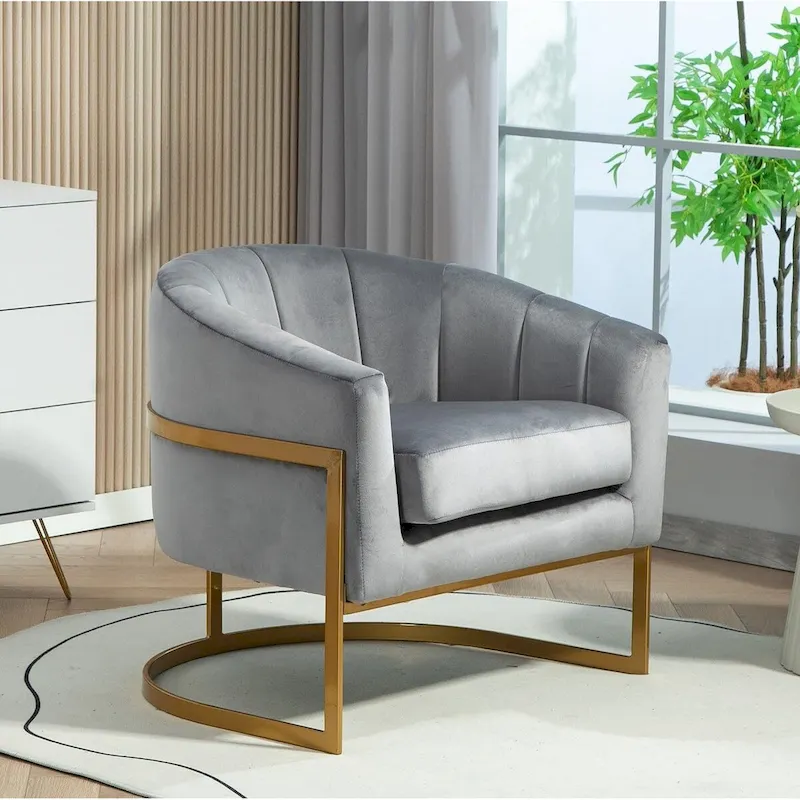 Velvet Accent Armchair with Gold Metal Frame