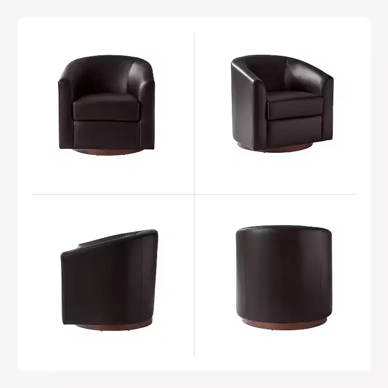Set of 2 Jessie 30.5 Wide Modern Swivel Barrel Faux Leather Chair with Solid Wood Base|ART OF LIVING DESIGNS