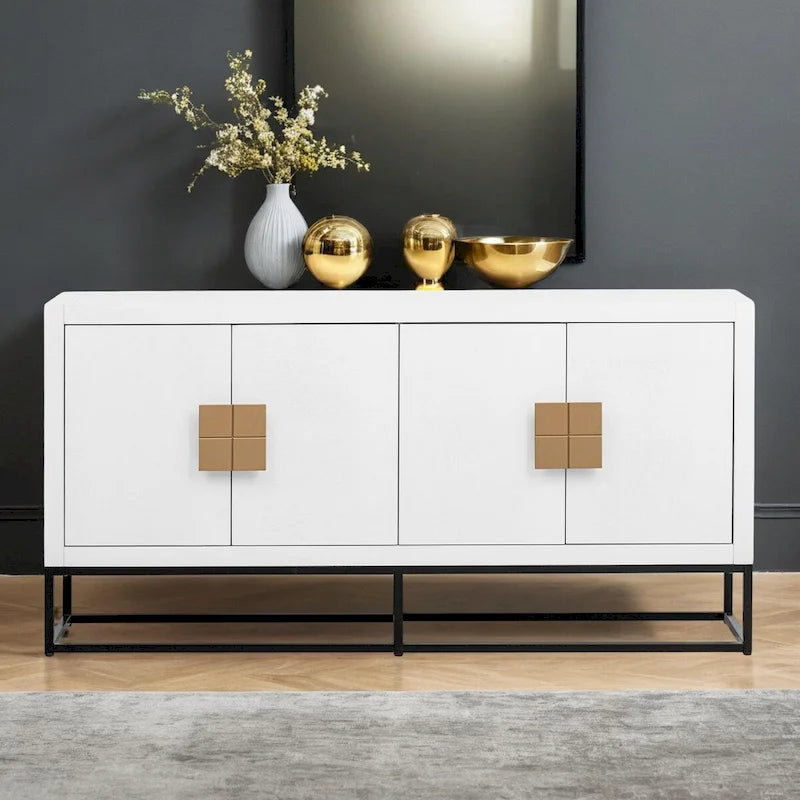 4-Door Light Luxury Sideboard Cabinet with Adjustable Shelves and Metal Legs