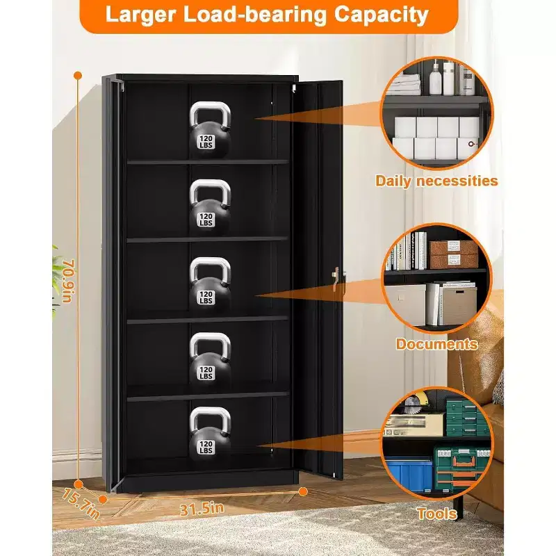 GustoWave 71 Heavy Duty Metal Storage Cabinet with Locking Doors - 4 Adjustable Shelves for Pantry, Garage or Office