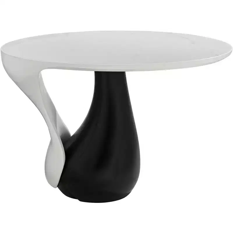 Modern Black Oval Coffee Table 27 1/2 x 17 1/2 White Marble Tabletop and Side for Living Room Bedroom House