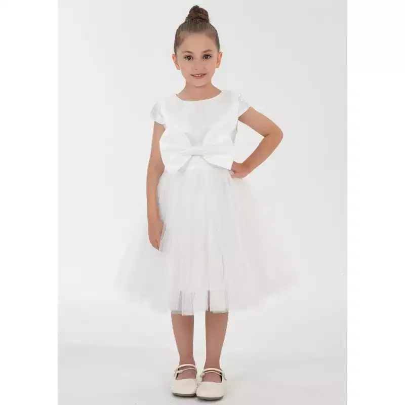 2Bunnies Girls' 3T-9yr Toddler Satin A-Line Bow Tulle Flower Girl Dress