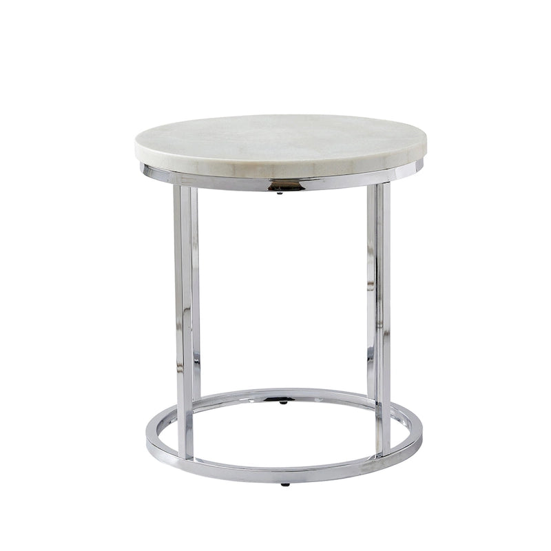 White Marble Top Round Side Table with Chrome Base