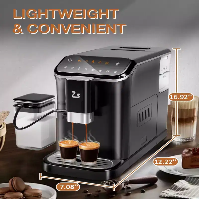 COZONY Automatic Espresso Machine with Built-In Grinder & Milk Frother, 20-Bar, 1.5L Tank, Latte/Cappuccino