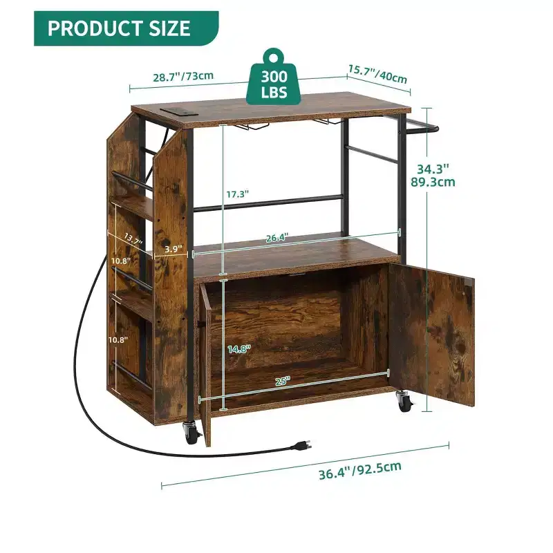Rolling Kitchen Island Cart With Power Outlets With Open Shelves Portable Serving Utility Carts On Wheels With Storage For Kitchen Dining Room