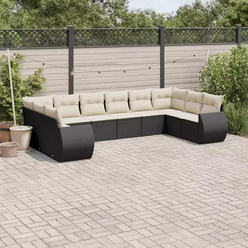 vidaXL 10 Piece Patio Sofa Set with Cushions Brown Poly Rattan