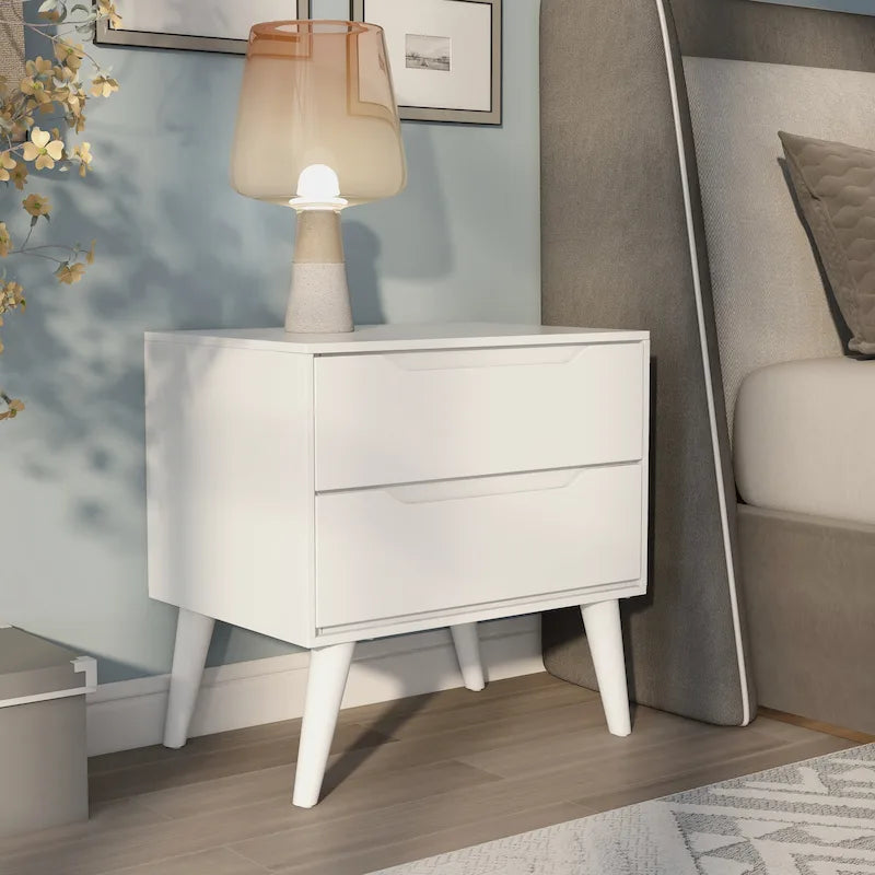 Mid-Century Modern Wood 2-Drawer Nightstand