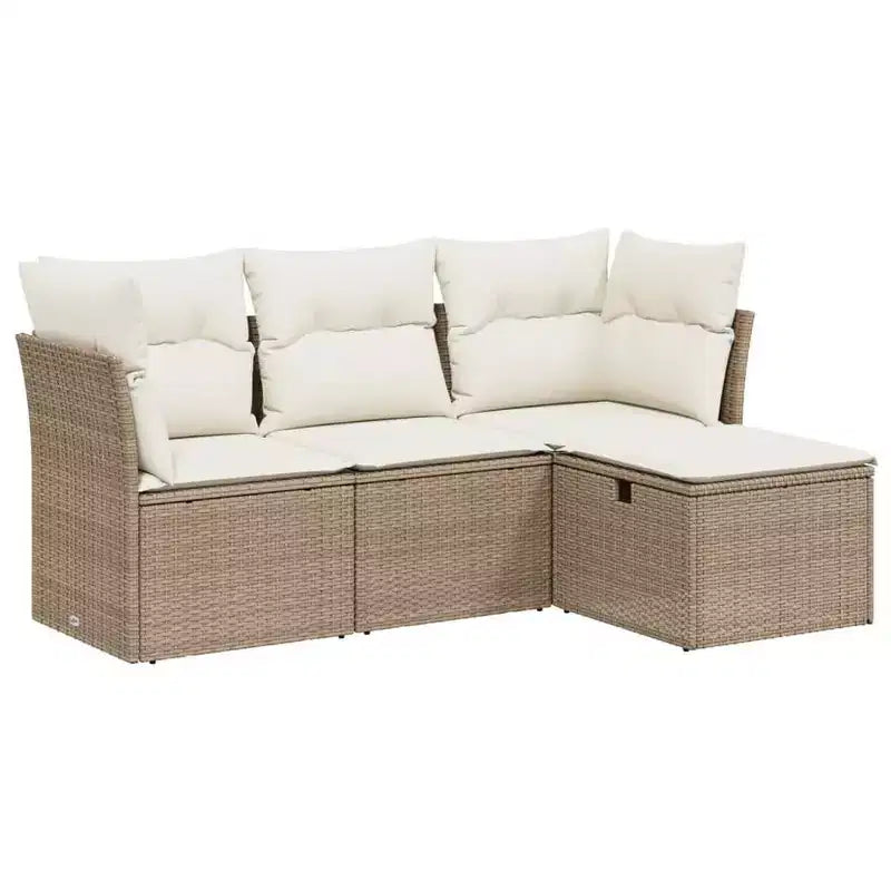 vidaXL Patio Sofa Set with Cushions Outdoor Furniture 4 Piece Poly Rattan