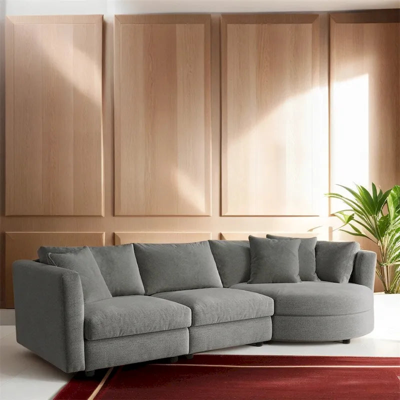Three Indoor Cushioned Combination Sofas w/ 3 Pillows and Curved Seat