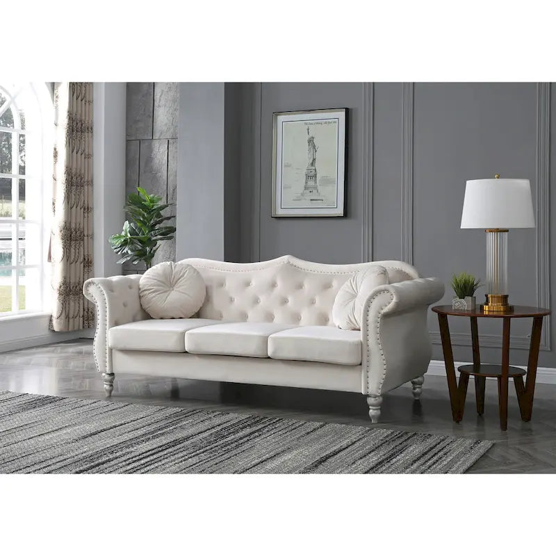 82 in. Velvet Chesterfield 3-Seater Sofa with Tufted Back and Nailhead Trim