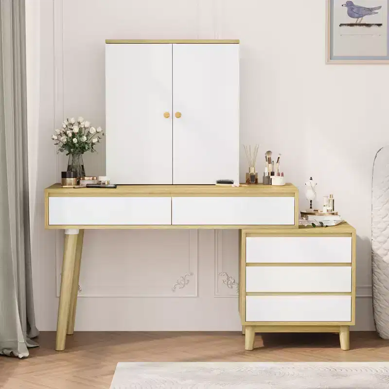 Vanity Desk, Makeup Vanity - with Mirror & Lights, 7 Drawers, Big Set with Stool for Bedroom (White)