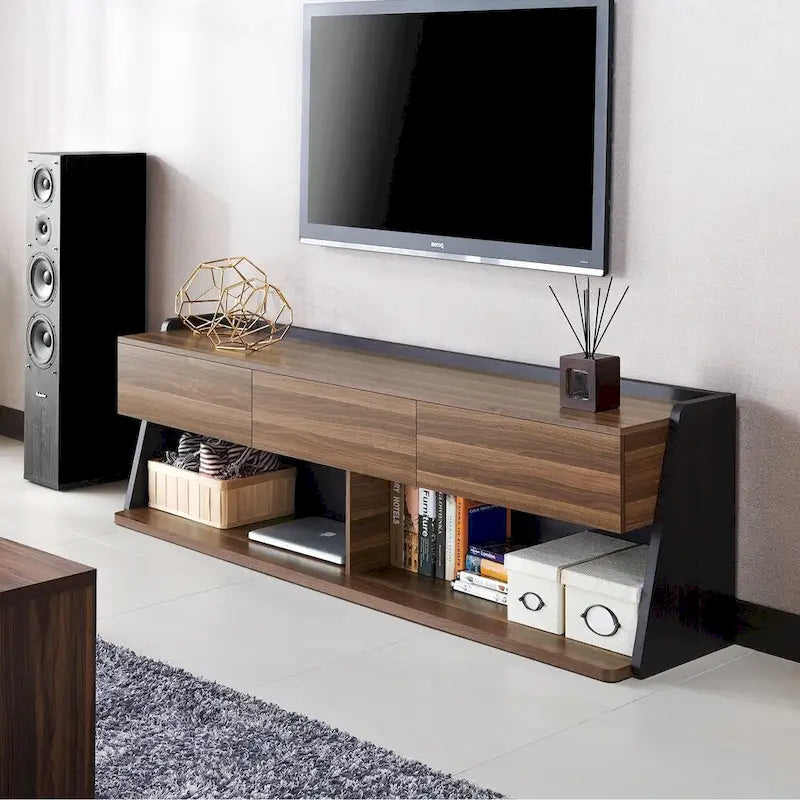 Modern Walnut 73-Inch 3-Drawer TV Console