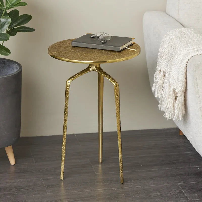 Aluminum Metal Geometric Slim Textured Side End Accent Table