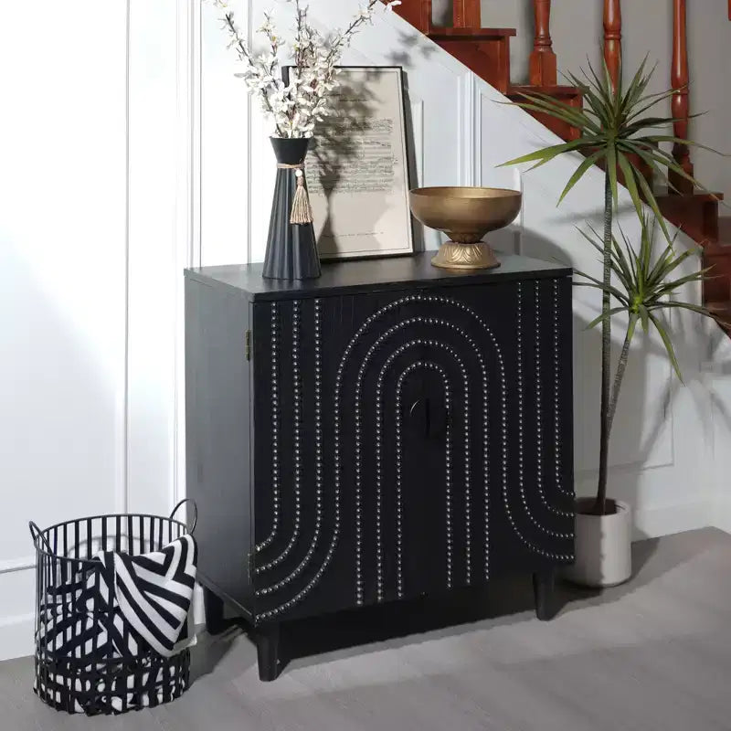59 Fluted Sideboard Buffet Cabinet with 4 Door Antique Black Entryway Table Decorative Storage Cabinet Accent Credenzas for Living Room Home Kitchen