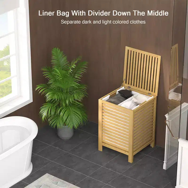 Bamboo Laundry Hamper with Lid – 120L Dual Compartment