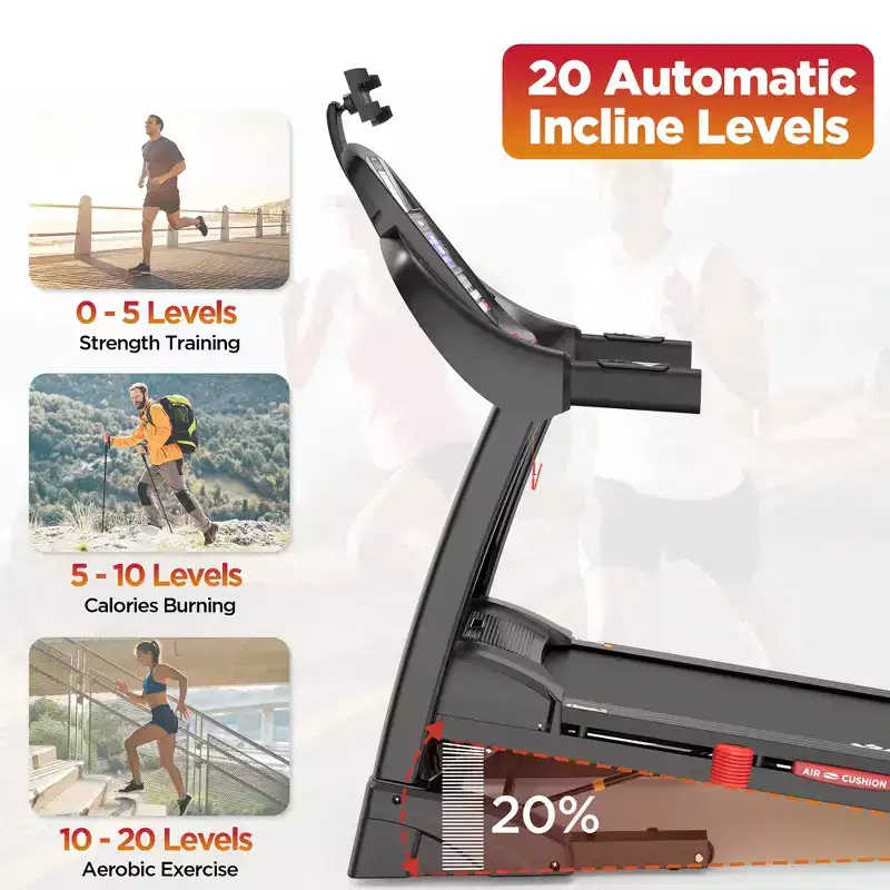5.0HP 300LB Capacity Treadmill for Home, Foldable Treadmill w/ 2-0% Auto Incline, Immersive Run w/ Smart APP, 64+7 Workout Programs, 12MPH Treadmill