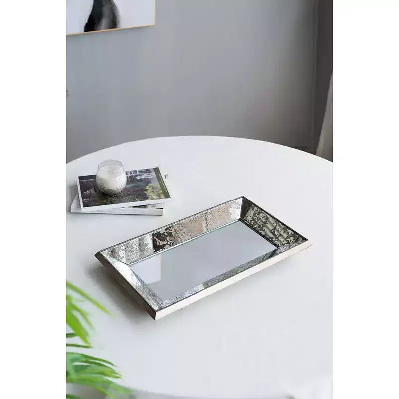 20 x 12 Inch Rectangular Wall Mirror with Vintage Floral Frame