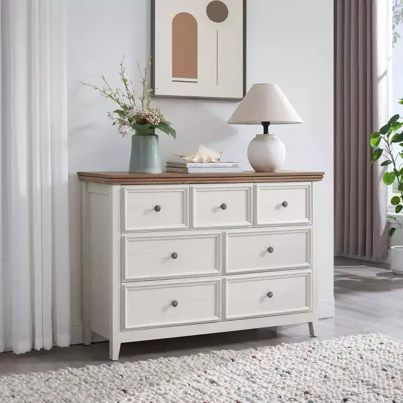 AndMakers Beige 37.66 in. H Accent Cabinet with 7 Drawers