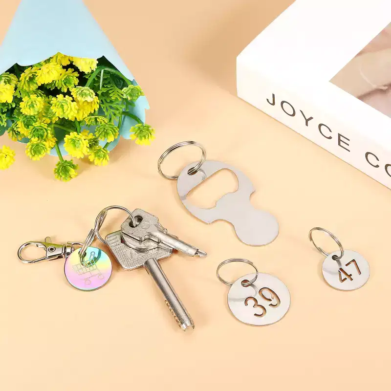 Unique Bargains Stainless Steel Purse Backpack Decor Shopping Trolley Token Key Rings